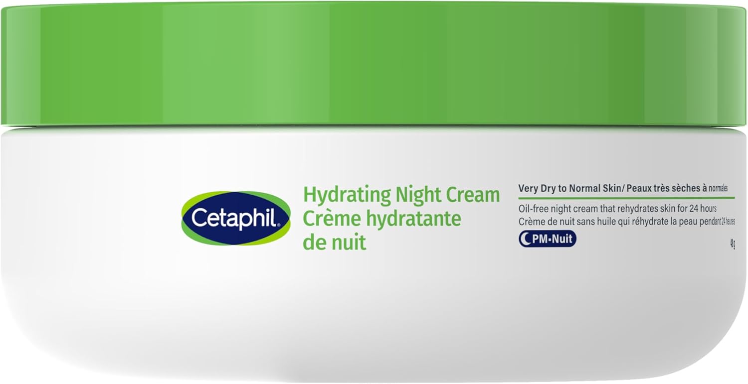 Cetaphil Hydrating Night Cream for Face (48gr) – Made with Hyaluronic Acid and Olive Oil Extract – 24Hr Intense Hydration – Fragrance-Free, Paraben-Free – For Dry and Sensitive Skin