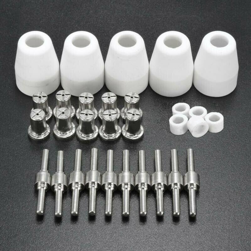 30Pcs Plasma Cutter Consumable Kit with Nickel-Plated Electrodes and Nozzles Compatible for PT-31 LG-40 CUT-50 Plasma Cutting Torches for Rilon Riland Jasic Mitech and More