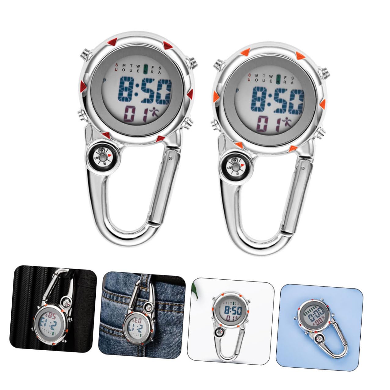 Pack Metallhaken Taschenuhr mit Leuchtfunktion für Outdoor Abenteuer