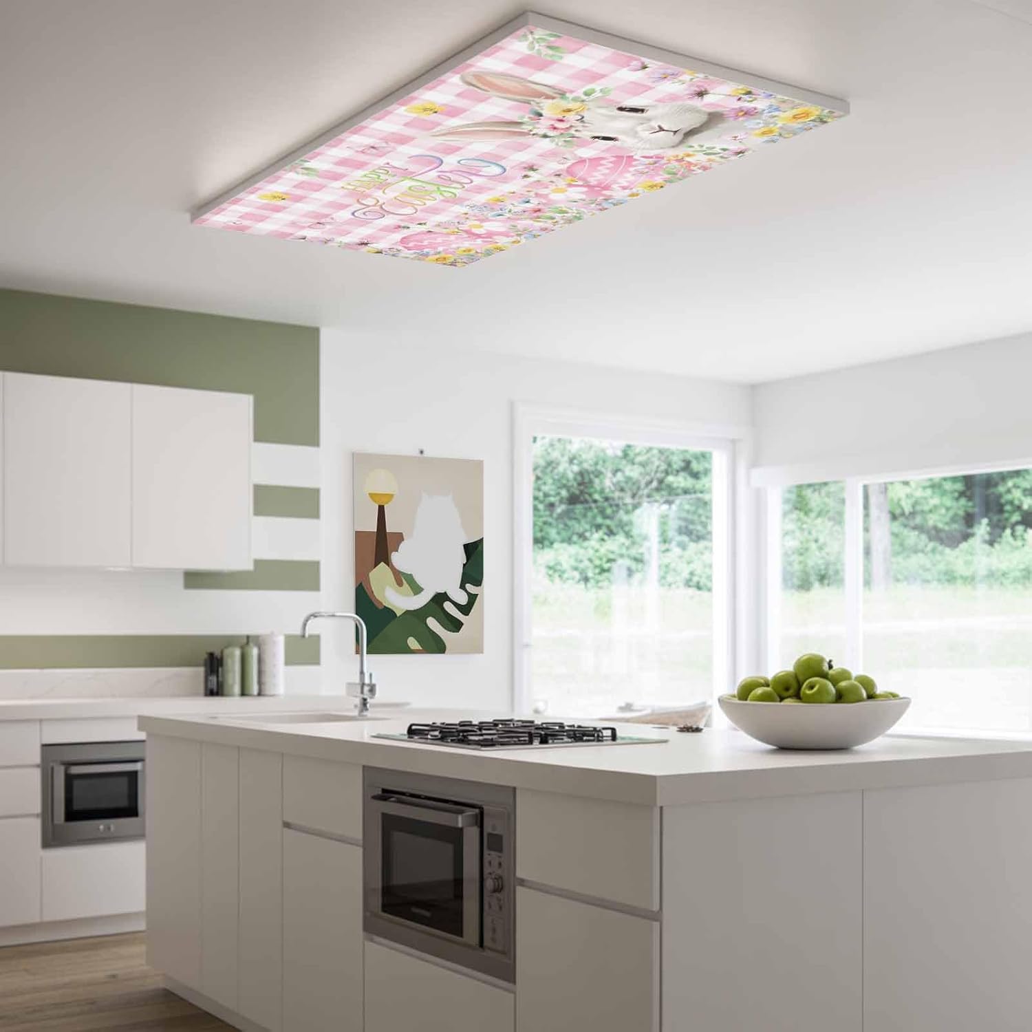 Pink Easter Fluorescent Light Covers for Ceiling Lights 4x2 feet,4 Pack Magnetic Light Filters for Classroom,Spring Easter Bunny Eggs Floral Buffalo Plaid Fluorescent Lamp Shade Panel for Office