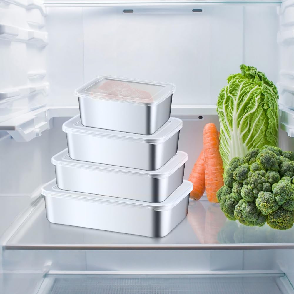Set 4 Contenitori Ermetici Acciaio Inox - 550/1100/1700/2400 Ml Per Cibo - Foto 6