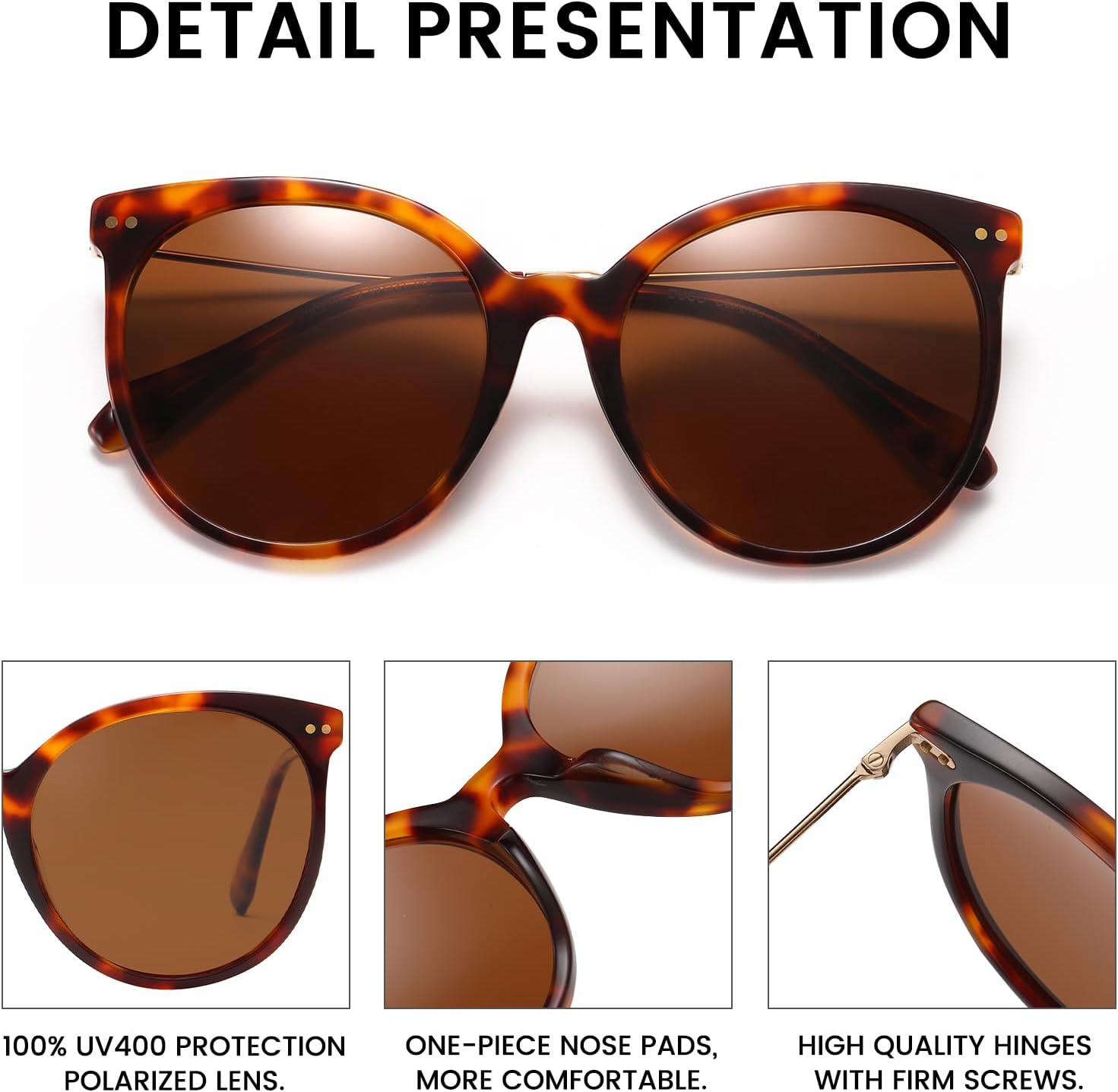 DUCO Polarized Oversized Sunglasses for Women, Trendy Mirrored Shades Round Light Weight UV400 Sun Glasses DC2340