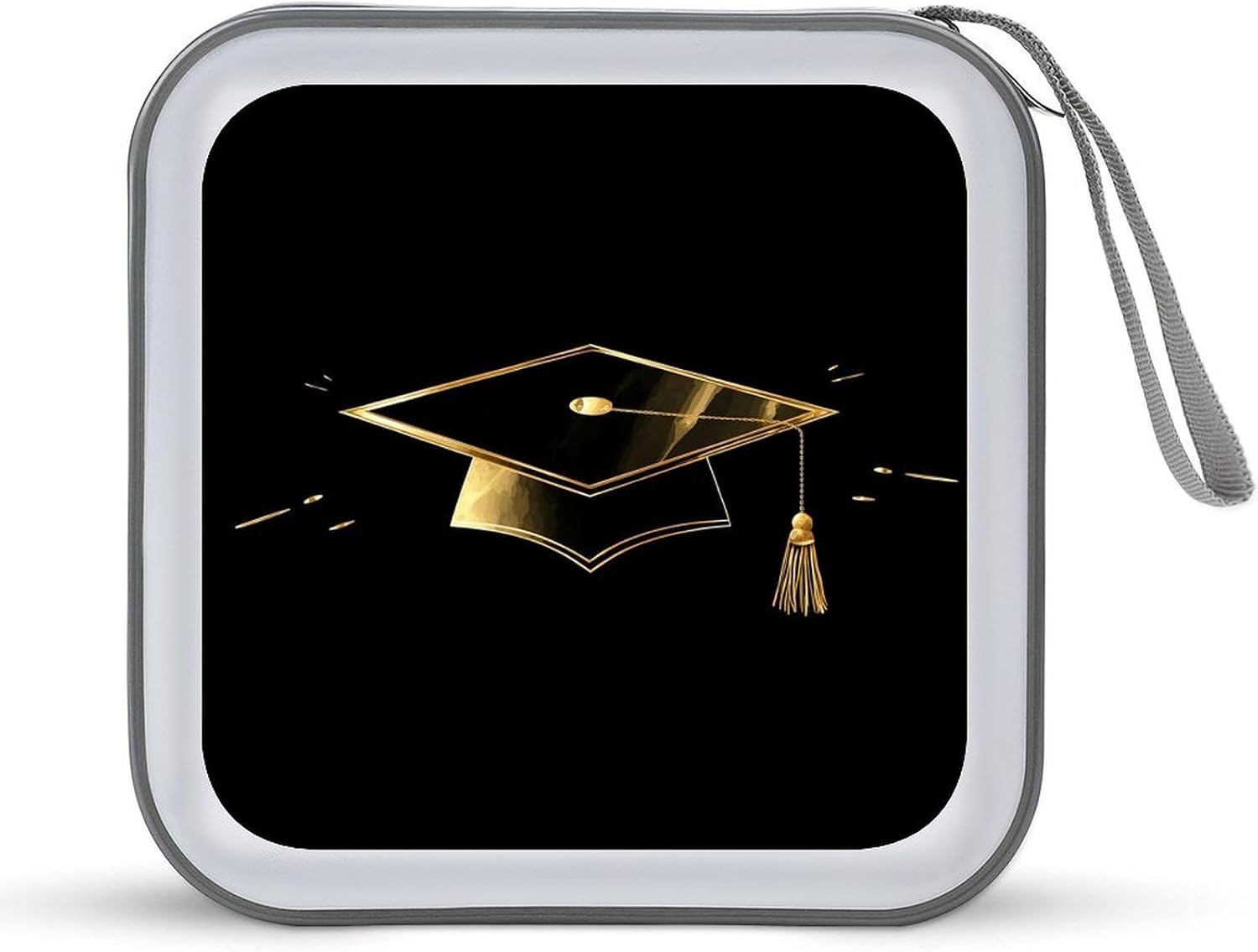 Gold Graduation Cap Mirror Metallic CD Case DVD Storage Case Portable for Car Home Travel