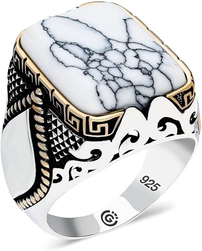 Anillo de plata esterlina, piedra turquesa blanca, anillos para hombre, piedra natural, hecho a mano, hecho a mano, turco hecho a mano, regalo para