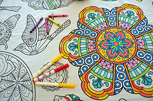 The Coloring Table - Mandala Design - Set Of 4 Placemats (14"X18") - Fabric Coloring Placemats - Colorable Designs – Washable And Reusable – Coloring Activity For Children And Adults #TOP2