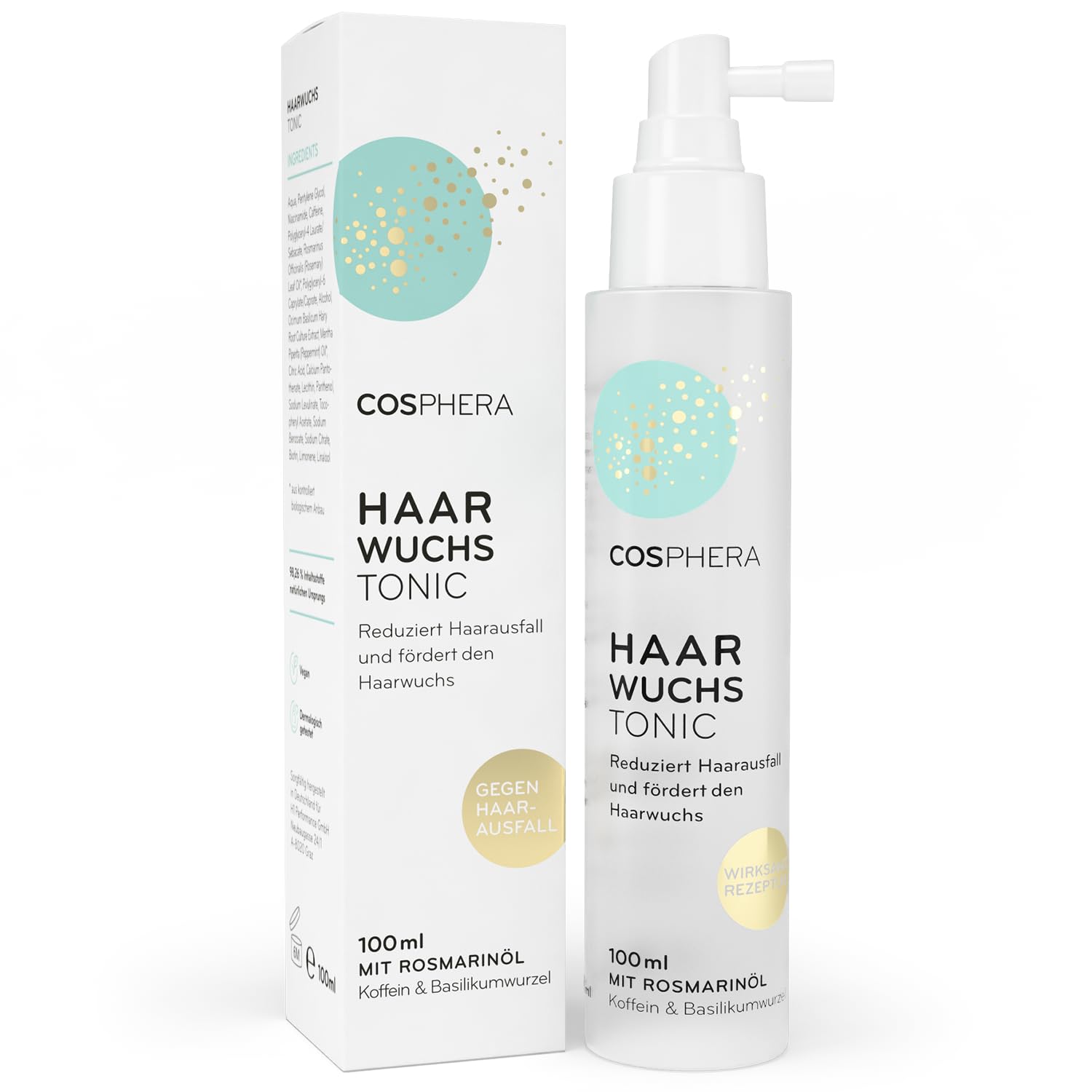 Haar Tonikum Spray mit Rosmarinöl 100ml - Rosmarin Öl Spray natürlich Haarwachstum beschleunigen - Haarwuchsmittel Frauen & Männer - Haarserum bei Haarausfall - Rosmarinöl Haare von Cosphera