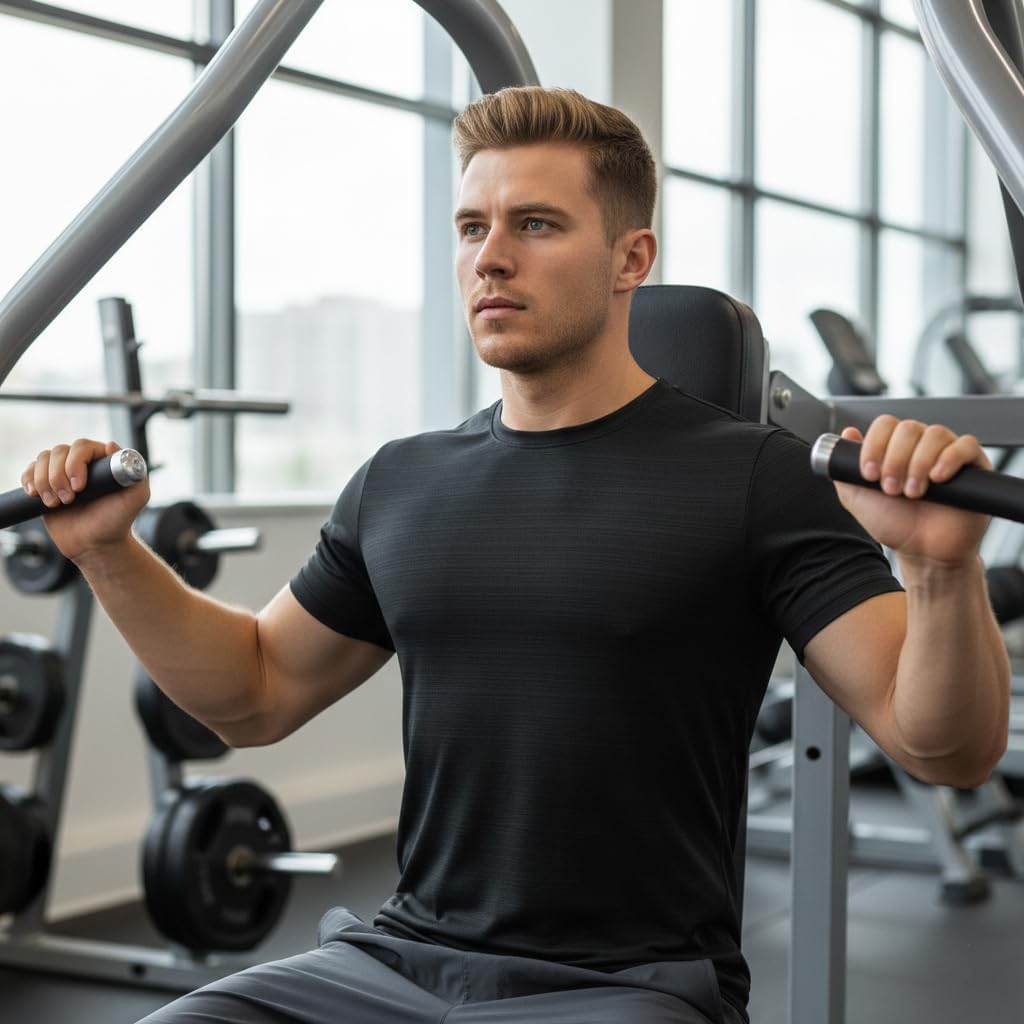 Men's Activewear T-Shirt, Striped, Moisture Wicking Performance Wear, Lightweight Workout Gym,Running Tee