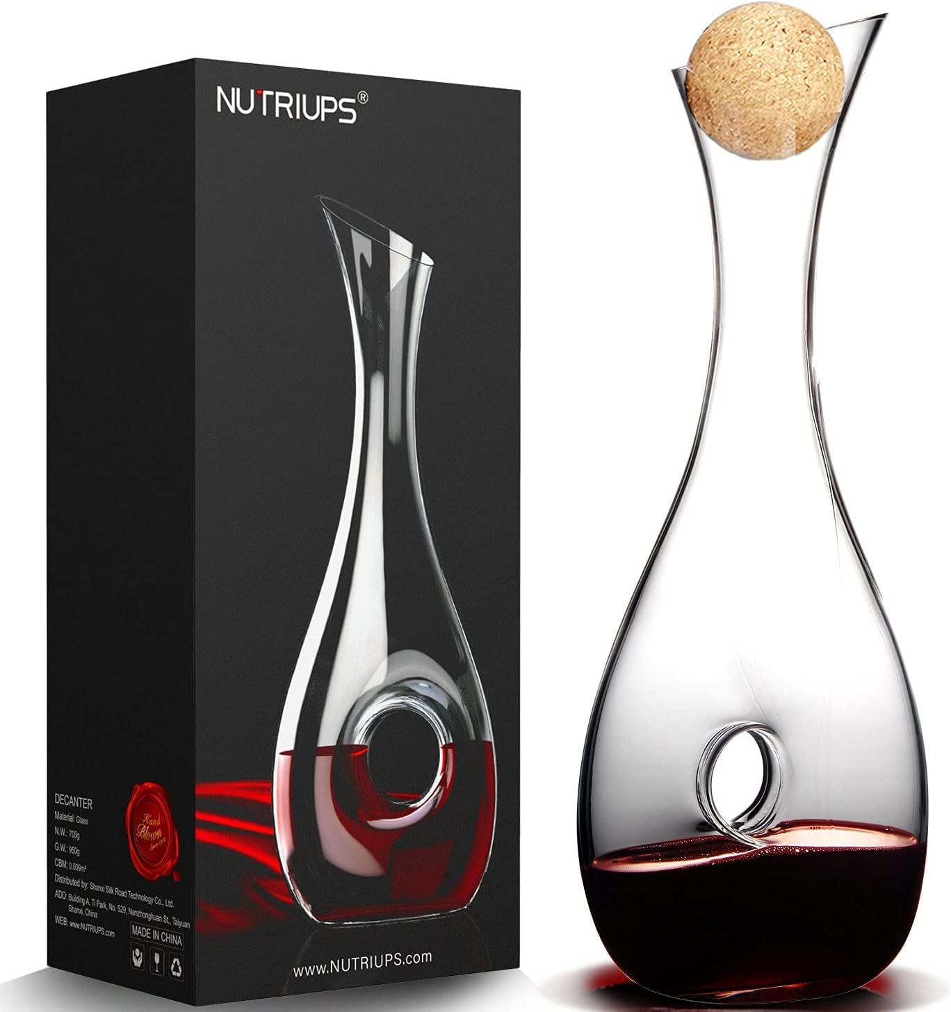 Wine Decanter with Stopper,1.2L, Lead-Free, Hand Blown, Red Wine Decanters Set