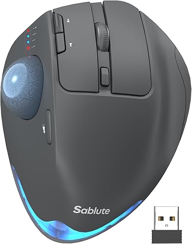 Vista 12 de Ratón trackball inalámbrico, ratón ergonómico Bluetooth recargable para computadora, ratón retroiluminado con bola rodante para pulgar para laptop