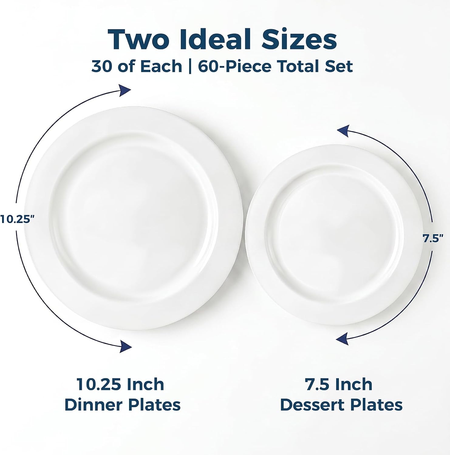 Disposable White Plastic Plates 60 Pack, Microwave, Dishwasher Safe