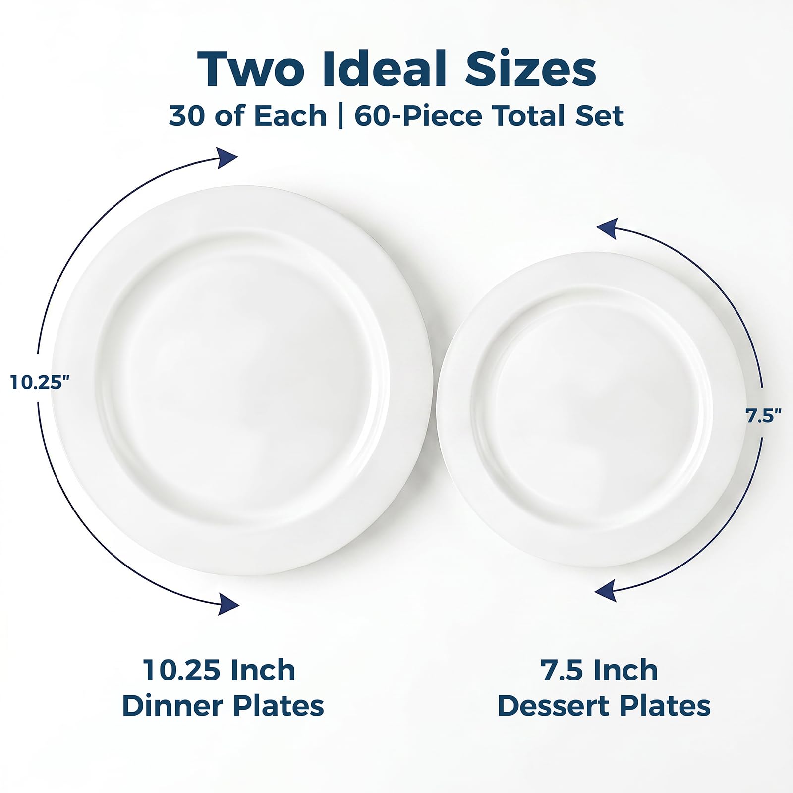 Disposable White Plastic Plates - 60 Pack -2 Disposable White Plastic Plates - 60 Pack -2