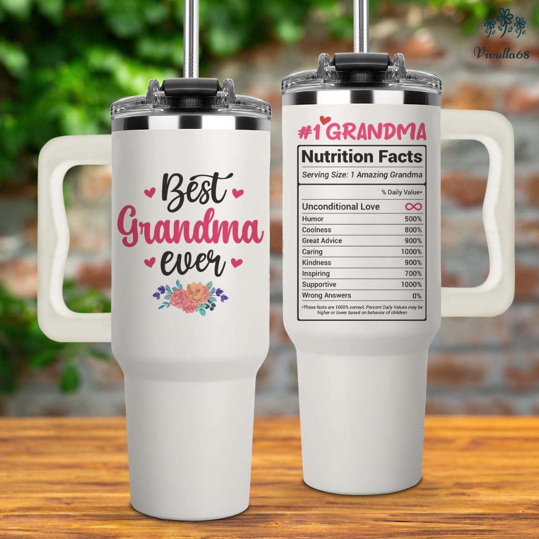 Valentine Gifts for Grandma - Best Grandma Ever Tumbler 40Oz, Grandmother Coffee Mugs, Gifts Ideas for Grandmas, Grammy, Granny, Nana, Gigi, Mimi, Mamaw - Grandmother Birthday Gift, Grammy Cup - Image 4