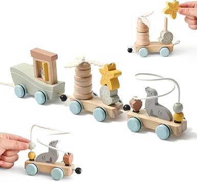 Mamimami Home Building Blocks Car Wooden Toy Pull Toy Sea Animal Baby Celebration Boy Girl Birthday Gift Seal