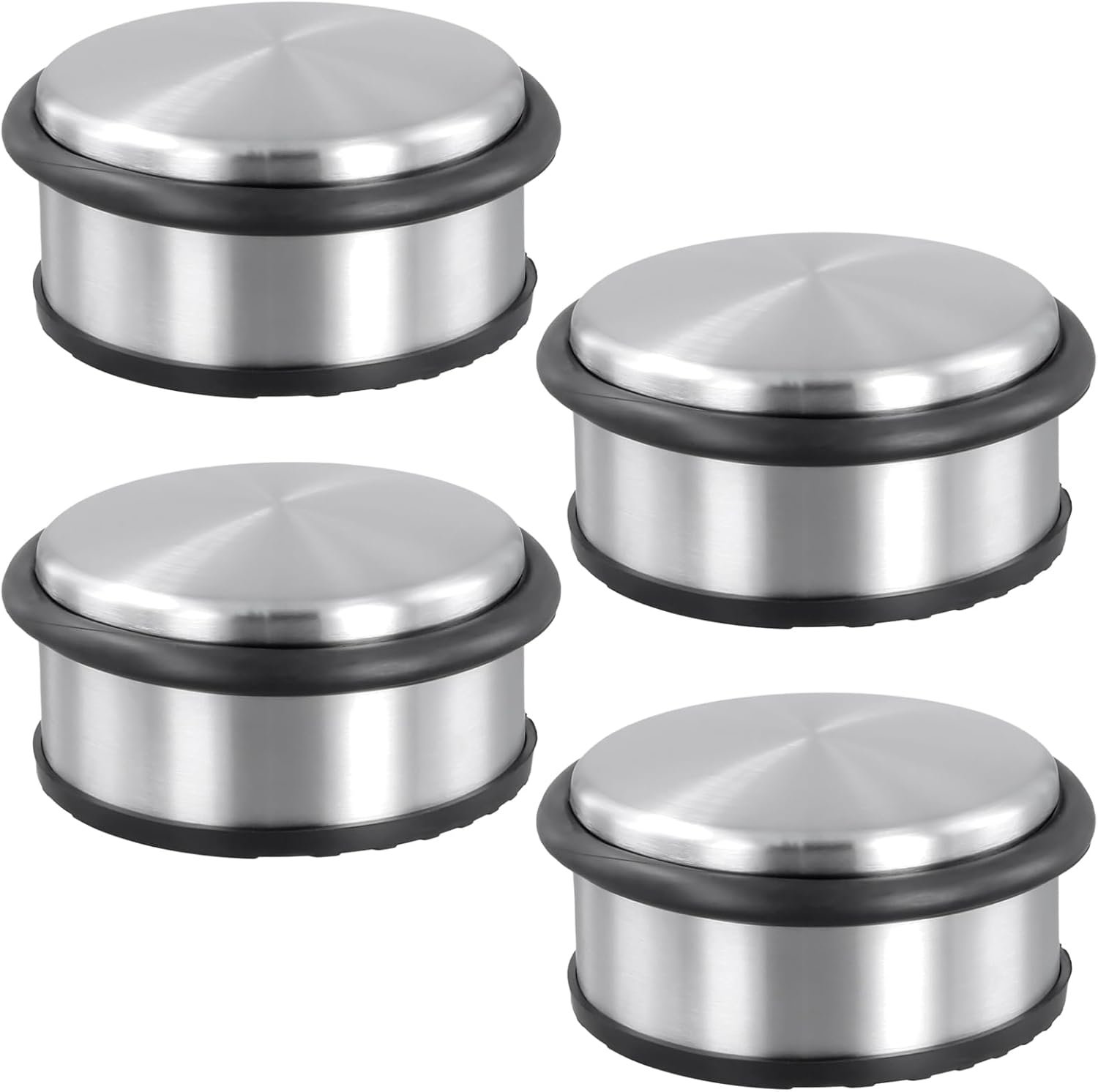 KEILEOHO 4 PCS 1KG Heavy Duty No Drill Floor Door Stopper, Stainless Steel Door Stop with Protective Rubber Bands Anti-Slip, for Office Garage Home