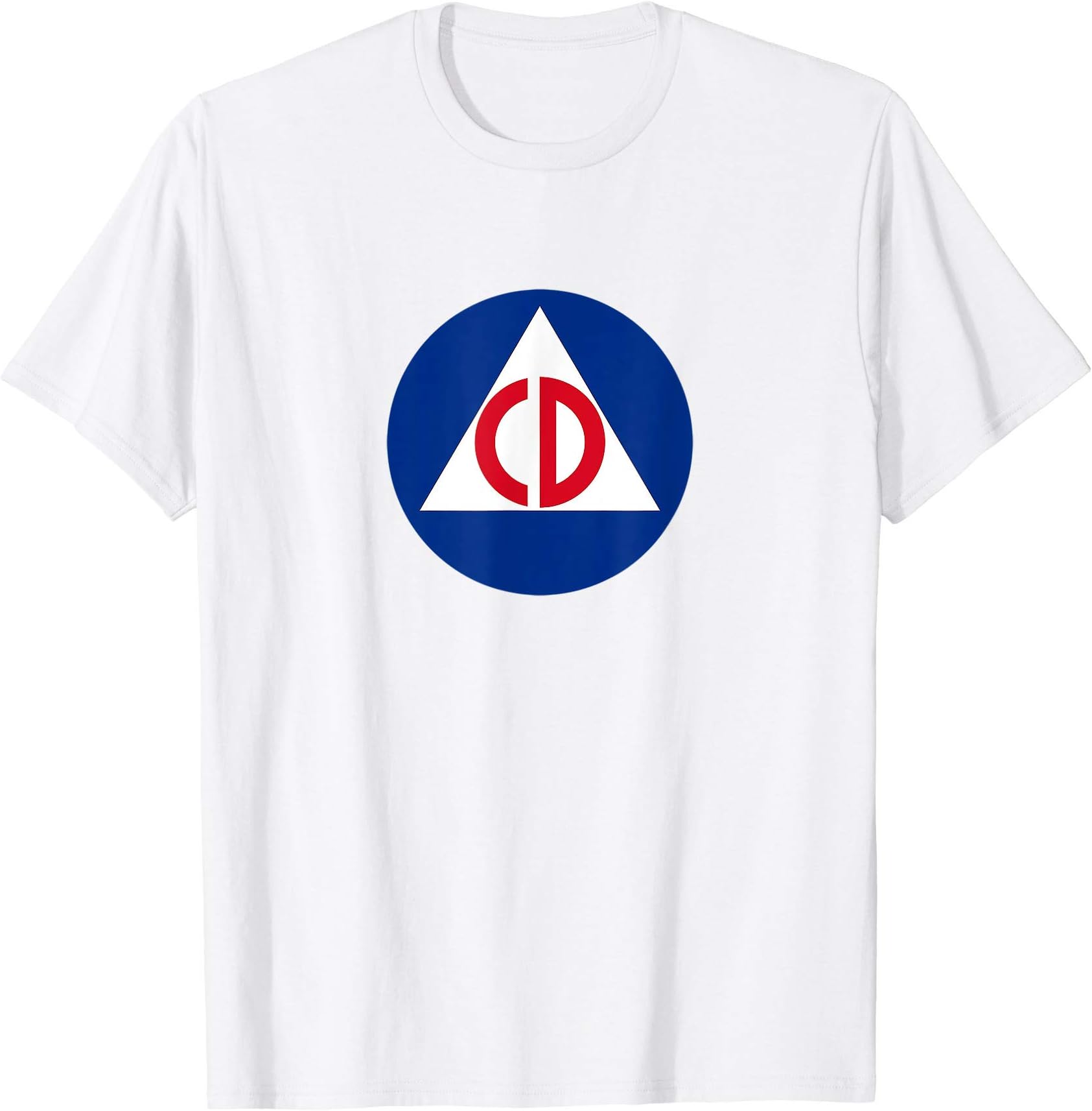 Nuthouse DesignsUSA Civil Defense Retro Punk T-Shirt, Men's Grey Triangle Short Sleeve Classic Fit Crew Neck T-Shirt, SmallOEKO-TEX STANDARD 100