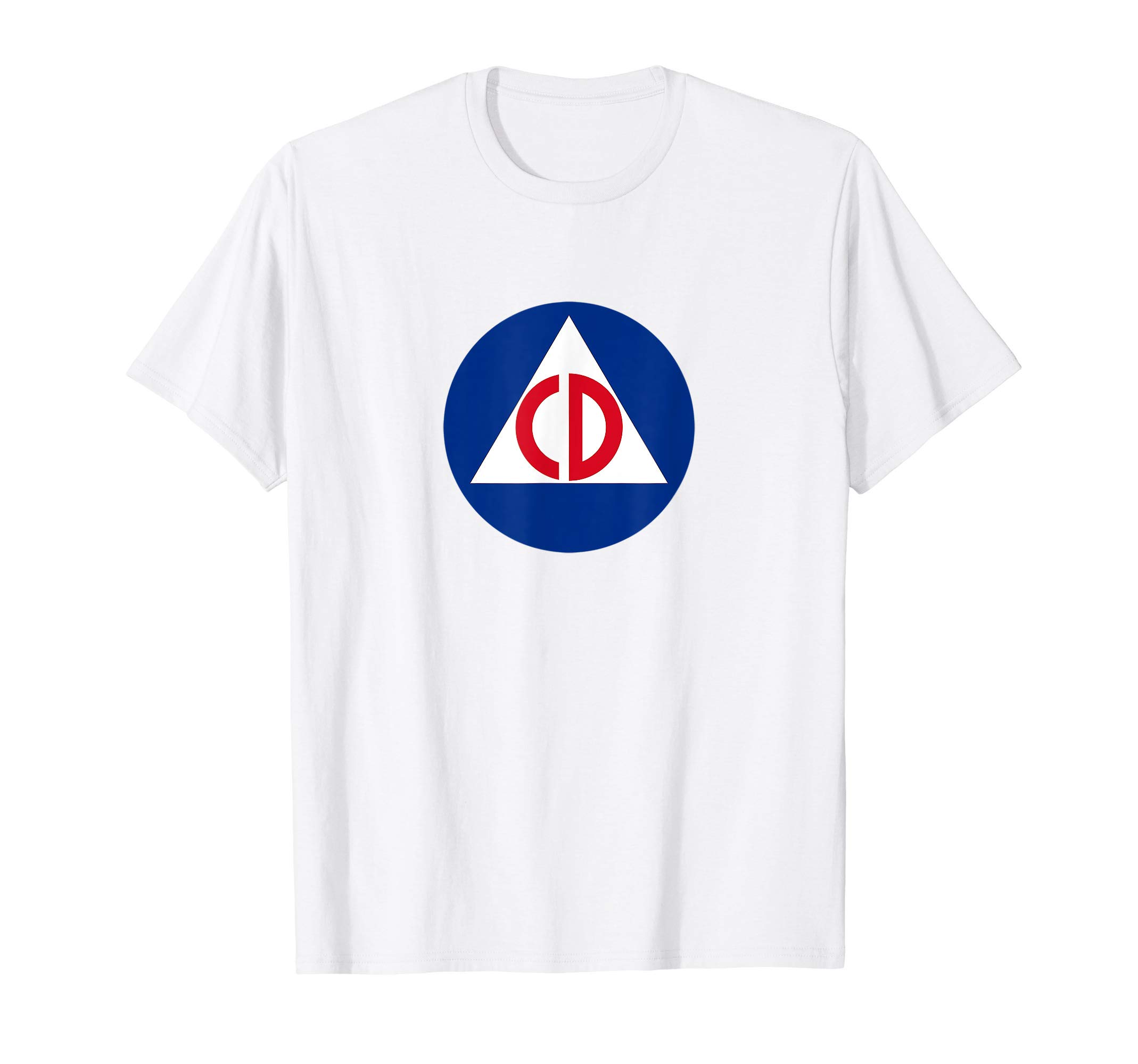 Nuthouse DesignsUSA Civil Defense Retro Punk T-Shirt, Men's Grey Triangle Short Sleeve Classic Fit Crew Neck T-Shirt, SmallOEKO-TEX STANDARD 100