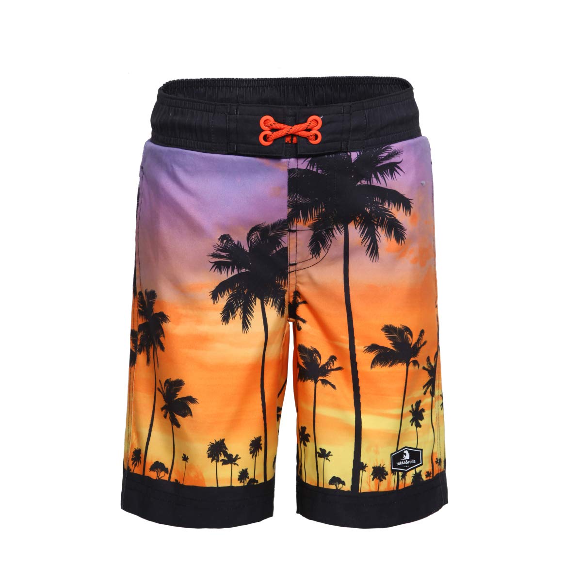 rokka&rolla Boys' Swim Trunks UPF 50+ Quick Dry Bathing Suit Swimwear Beach Shorts with Mesh Lining, Sunset Palm, 4-5-picture-18