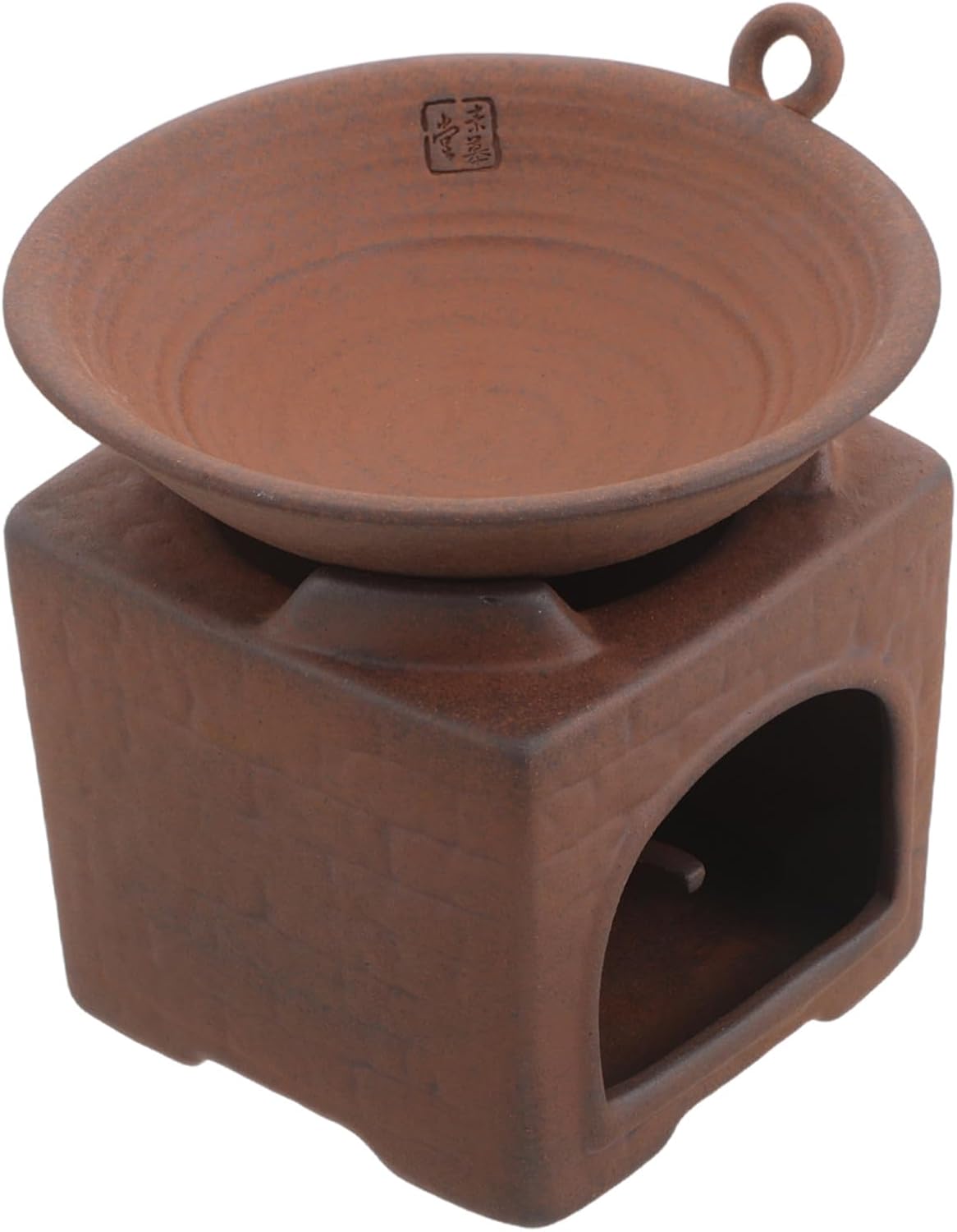 SEWACC Clay Teapot Warmer Base with Tealight Holder, Ceramic Pot Heater for Warming Tea, Rustic Square Clay Design, Suitable for Home and Travel Use
