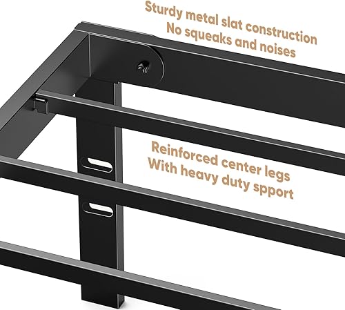 Miniatura 8 de DUMOS Base de cama de metal con soporte de listones de acero, no necesita somier, espacio de almacenamiento debajo del marco, fácil montaje, color