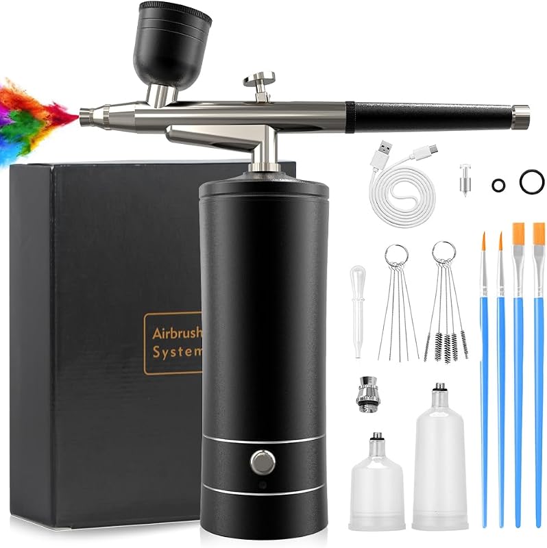 Aerógrafo Melous com compressor portátil, bico duplo e acessórios, preto