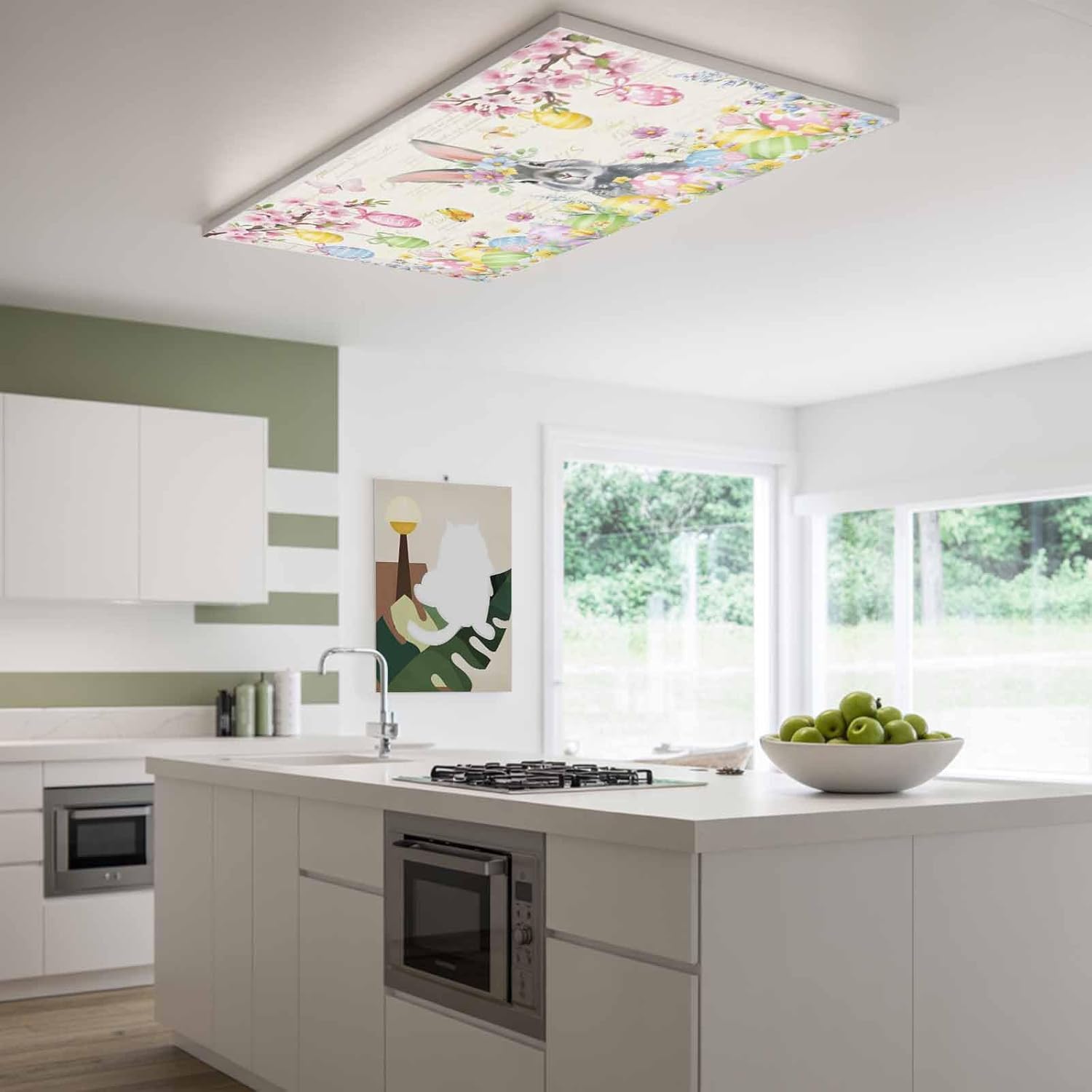 2x4 ft Fluorescent Light Cover for Ceiling Farm Bunny Rabbit Eggs Easter Theme Magnetic Light Filters, Spring Floral on Letter Ceiling Lampshades for Home School Office 4Pcs