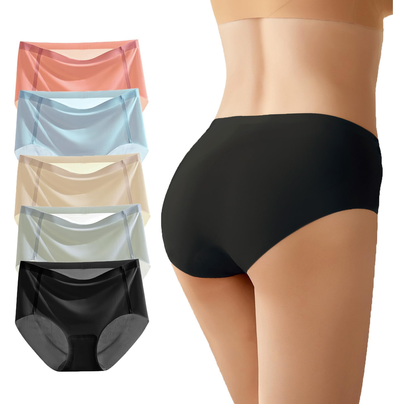 Autucau Women's Multicolor(5 Pack) Soft Stretchy Full Brief No Vpl Seamless Underwear Invisible Silky Panties No Show Knickers 5 Pack
