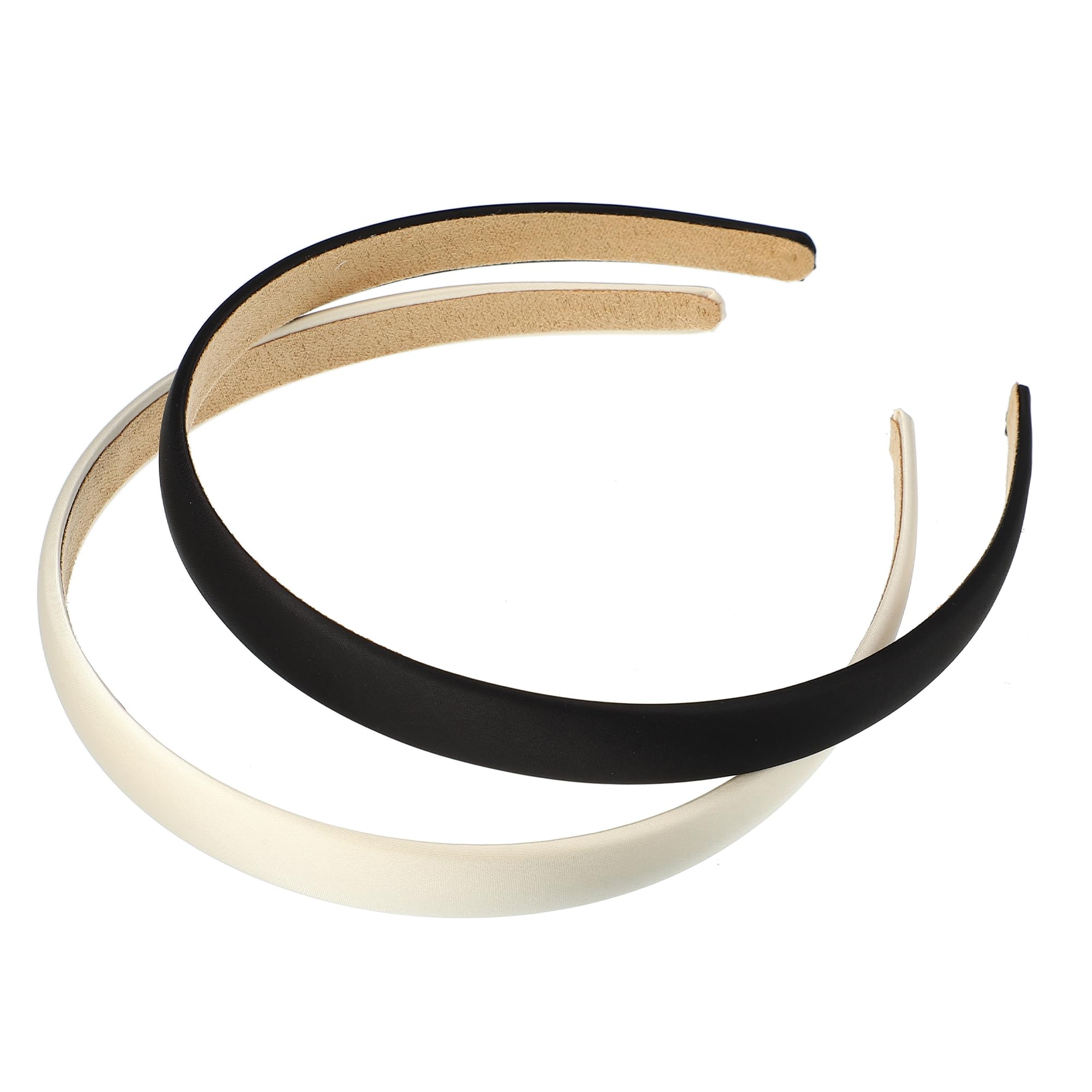 VOCOSTE 2Pcs Solid Simple Satin Headbands, Fashion Hair Hoop for Women, Anti Slip Hair Accessories, Beige, Black, 0.63" Wide