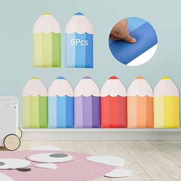 6 Pcs 3D Anti Collision Wall Padding for Kids, 19.7 x 9.8Inch Pencil Shaped Upholstered Wall Padding, Peel and Stick, Crash Pads for Kids Sensory, Nursery Playroom Bedrooms Wall Protection