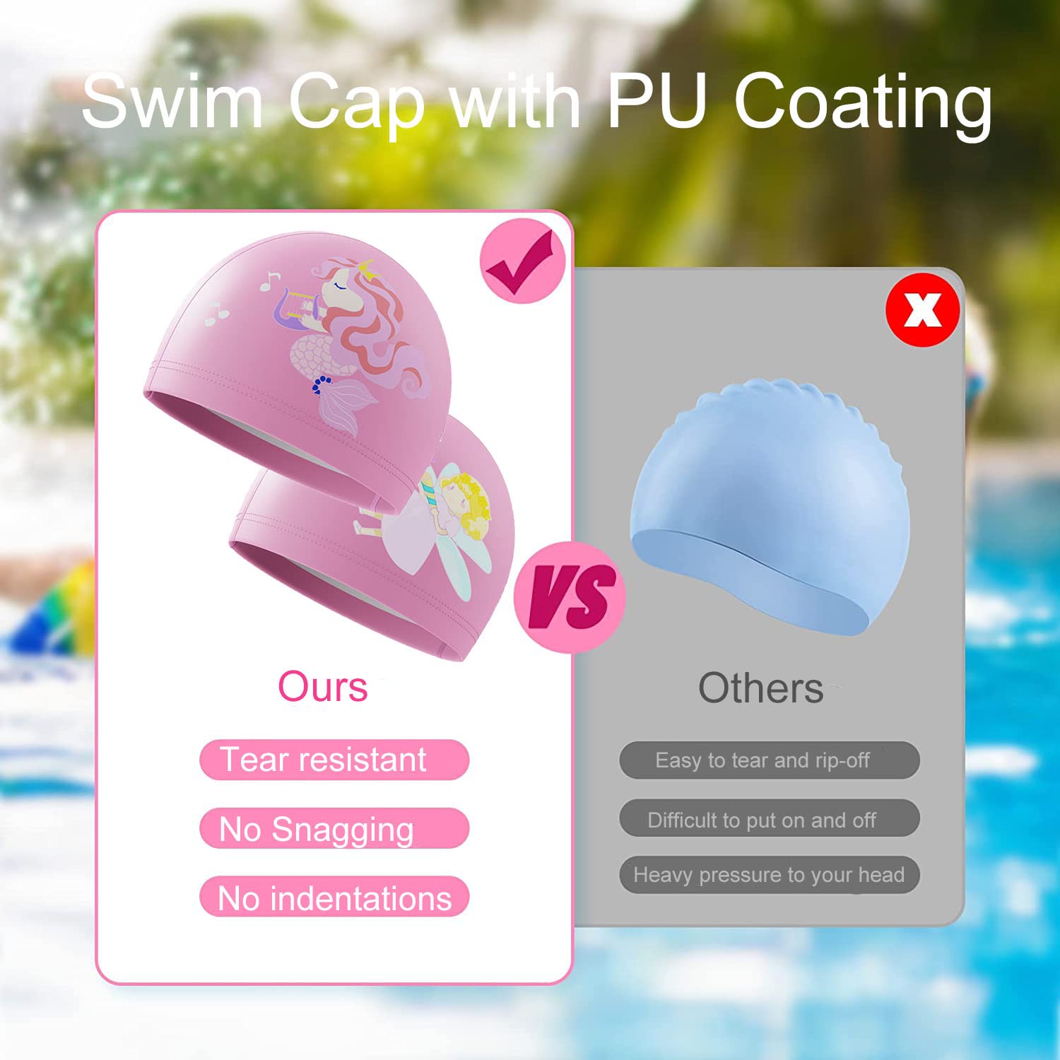 Sirène Bonnets De Baignade Pour Enfants – 2 Pièces, Silicone Élastique, 3-12 Ans, Motif Cartoon, Rose