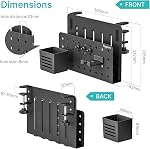 PEGZONE Desk Side Storage Organizer, No Drill Under Desk Laptop Holder, Clamp on Desks Shelf with Pegboard Accessories, Hanging Laptop Mount, Fits Flat Edge 0.4" to 2.2", Black