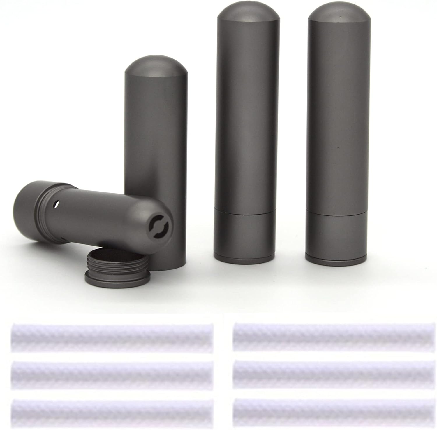 3 Essential Oil Aromatherapy Inhalers with Cotton Wicks – Space Gray – Empty Reusable Nasal Inhaler Tubes Made of Medical-Grade Aluminum – Travel Friendly Personal Diffusers for Stress Anxiety Relief