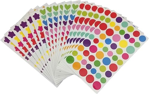 yueton 18 hojas coloridas en forma de corazón, puntos redondos y patrón de estrella, etiquetas adhesivas de codificación de colores