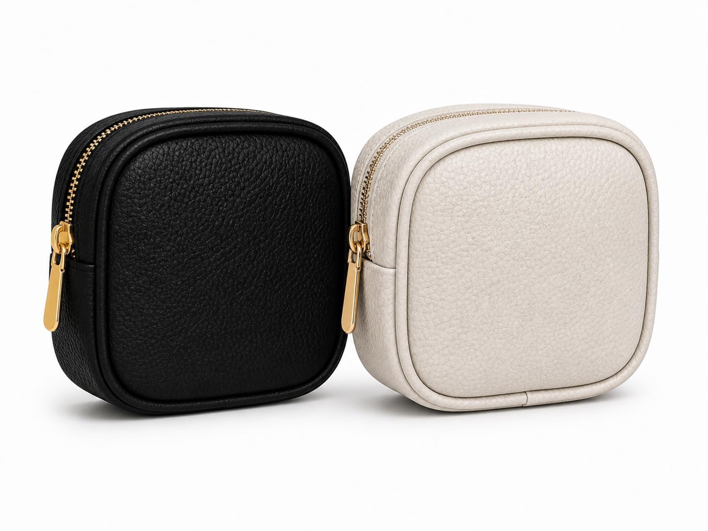 multipurepose small leatherette coin pouch combo for men & women – premium zip closure mini wallet for coins, keys & earphones (pack of 2) (black/white)