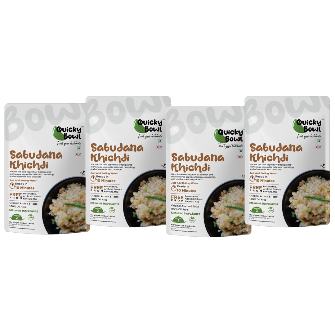 Sponsored Ad - QuickyBowl Sabudana Khichdi |Tapioca Pearl with spices | Ready to Eat | Indian Khichdi | Instant Food (Pack of 4)