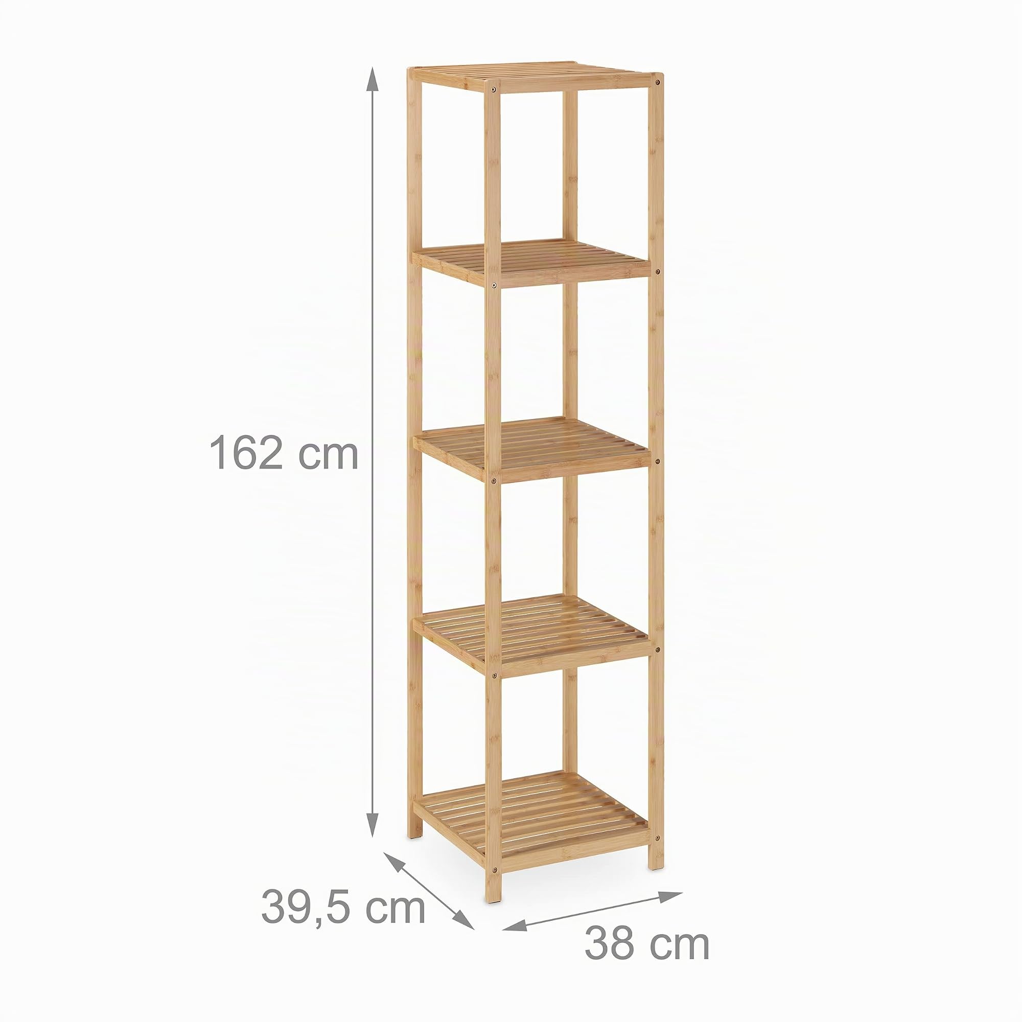 Relaxdays Estantería Baño Bambú, 5 Baldas, 162 x 38 x 39,5 cm, Estante Vertical para Lavabo y Cocina, De Pie, Natural