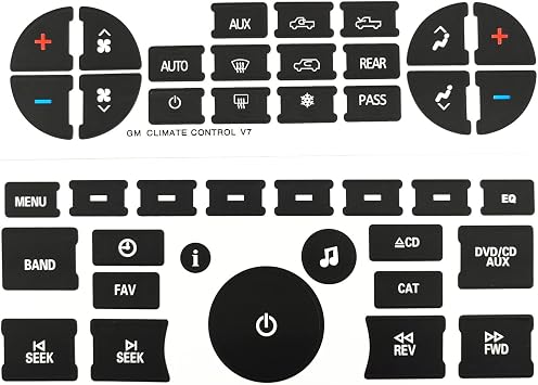 AtticZone AC Radio Dash Button Repair Kit Stickers Decals Compatible with GM GMC Yukon Acadia Sierra, Chevrolet Silverado Tahoe Suburban 2006-2014, 2Pcs AC19 + Radio20
