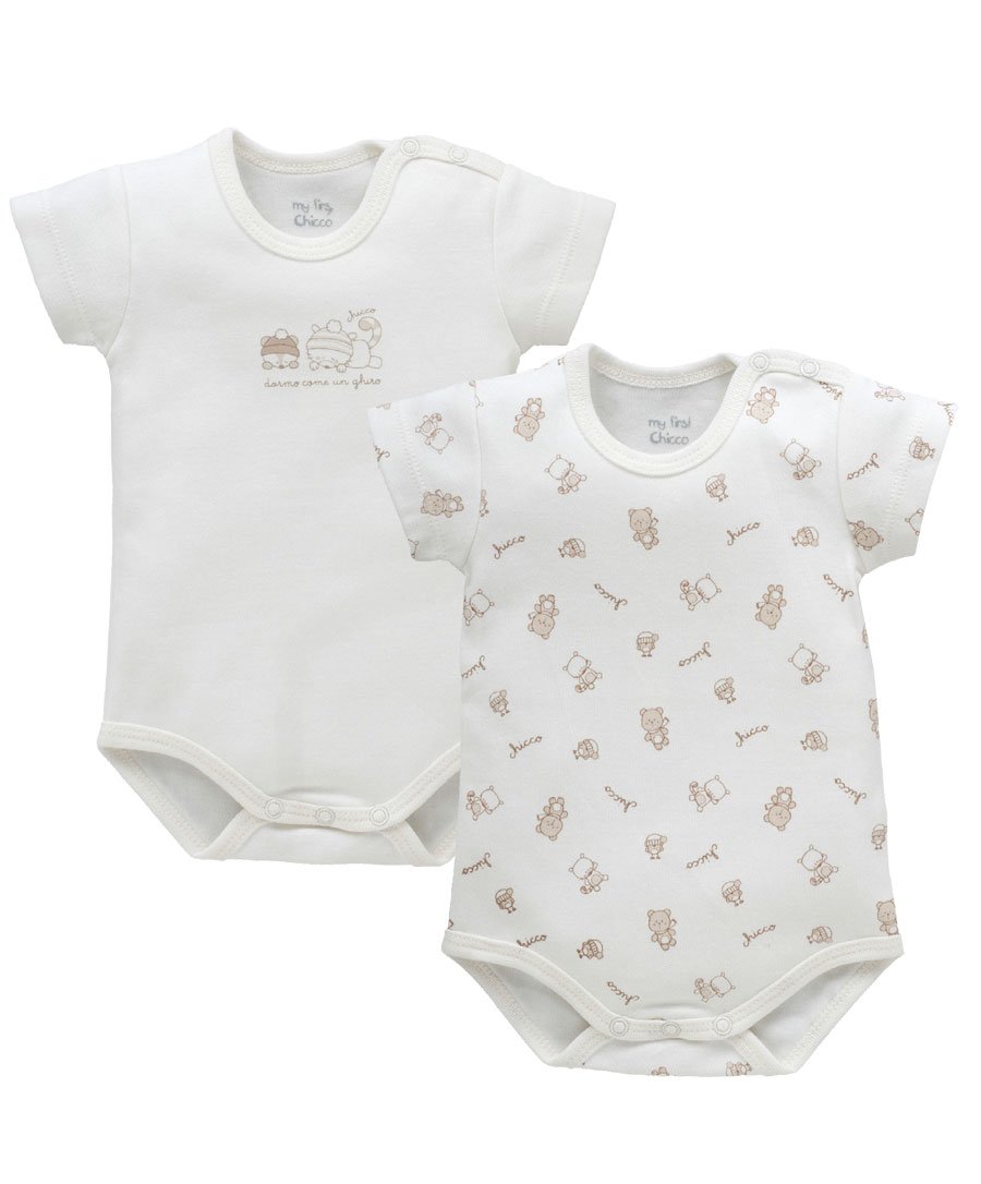 Chicco – Lot de 2 body ouvert épaule M/C Interlock – 12 mois