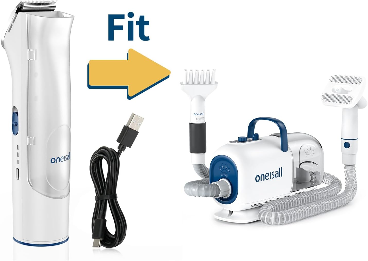 oneisall Replacement Main Clipper + USB Charger for BM1 Dog Grooming Vacuum Blow Dryer and Clippers