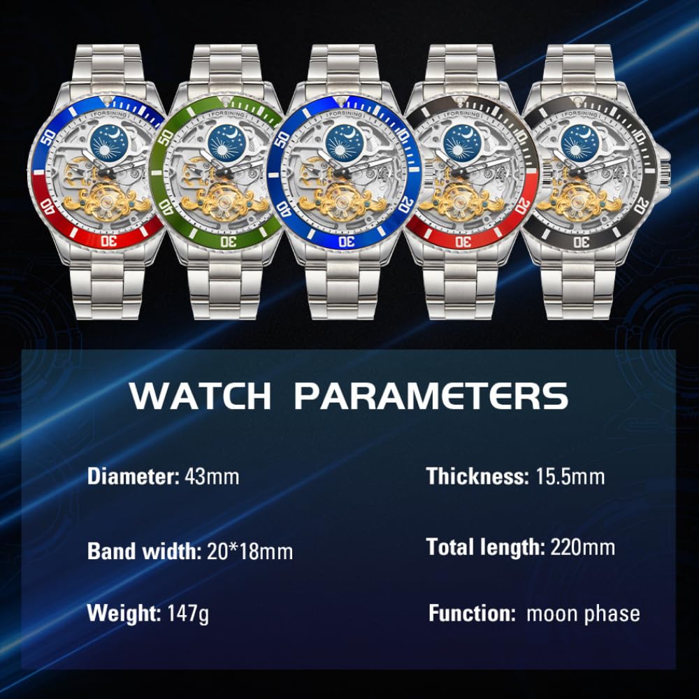 Luksusowy męski automatyczny mechaniczny zegarek z fazą księżyca Tourbillon