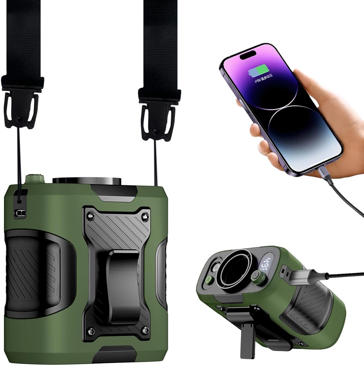 Portable Waist Fan Personal 20000mah 100 Speeds Clip On Shirt Fan Belt Cooling Device Wearable Cool Body Blow Cold Air Rechargeable Pocket Mini Men Workers Outdoor Travel Hiking Gifts