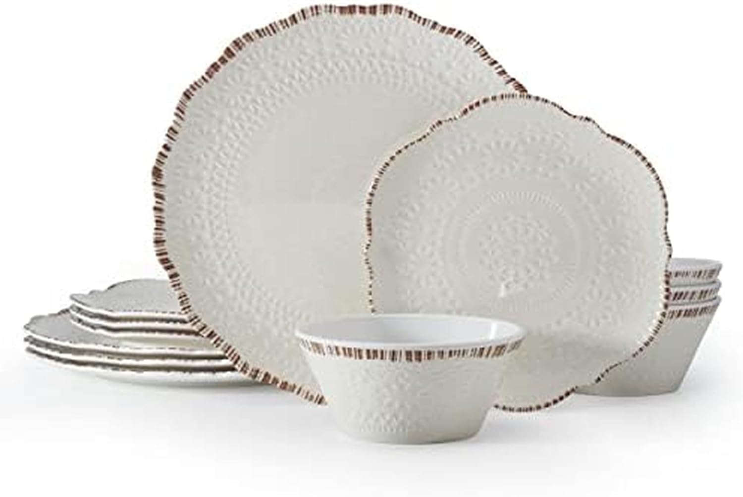 Pfaltzgraff Chateau 12 Piece Outdoor Melamine Dinnerware Set, Service for 4, White