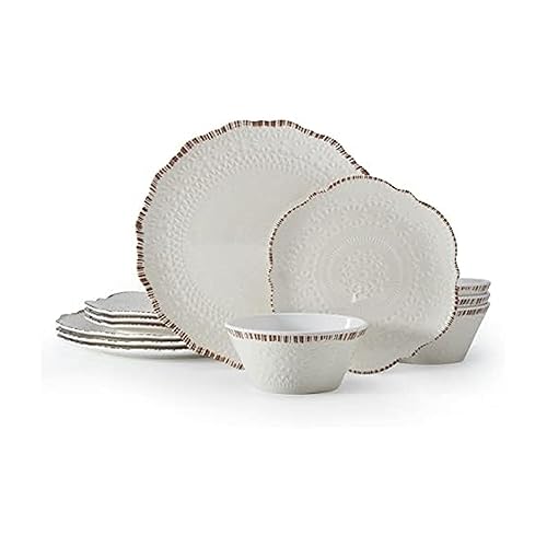 Pfaltzgraff Chateau 12 Piece Outdoor Melamine Dinnerware Set, Service for 4, White