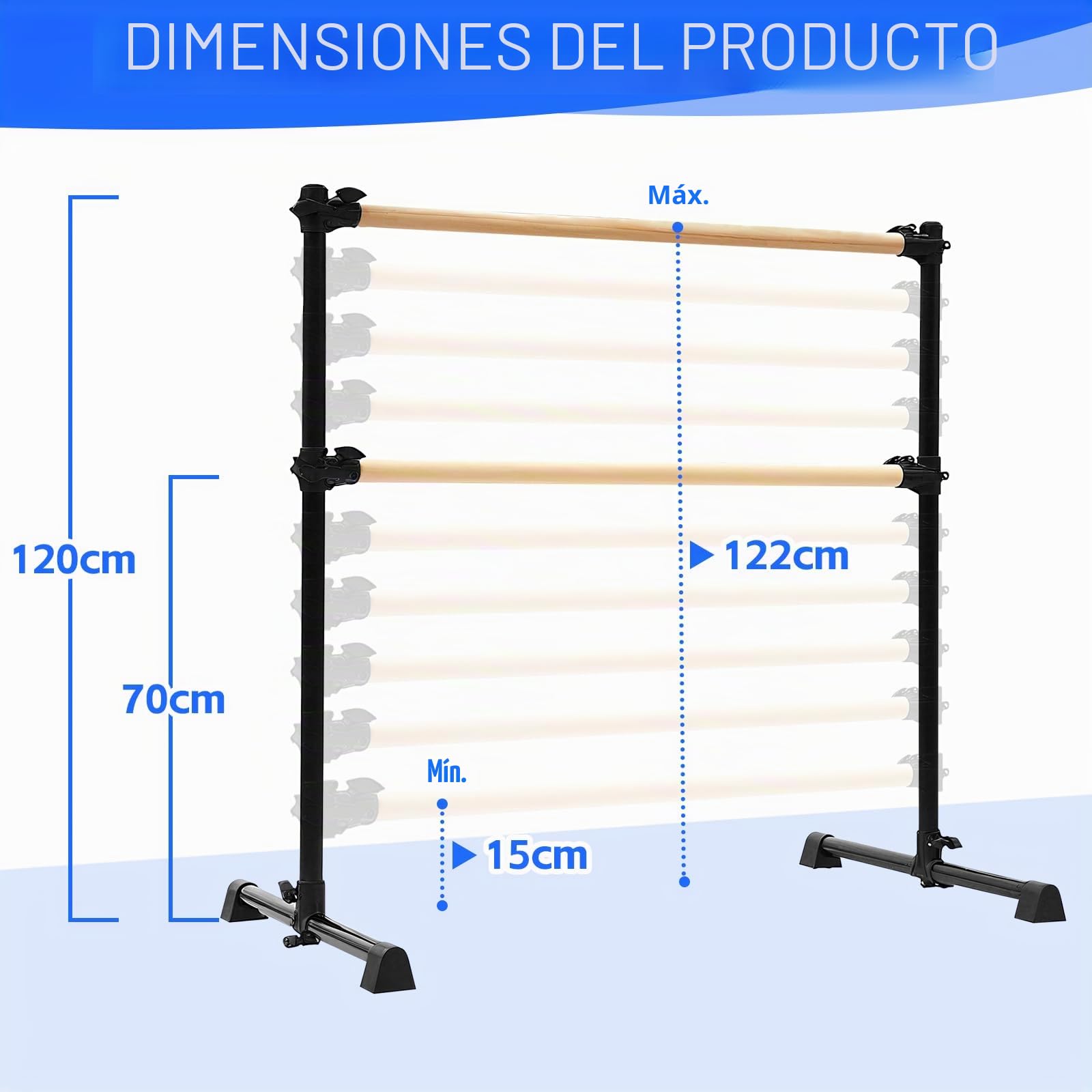 LIROPAU Barra de ballet doble, barra de ballet independiente con pies antideslizantes, altura ajustable de 15 a 122 cm para niñas, niños y adultos