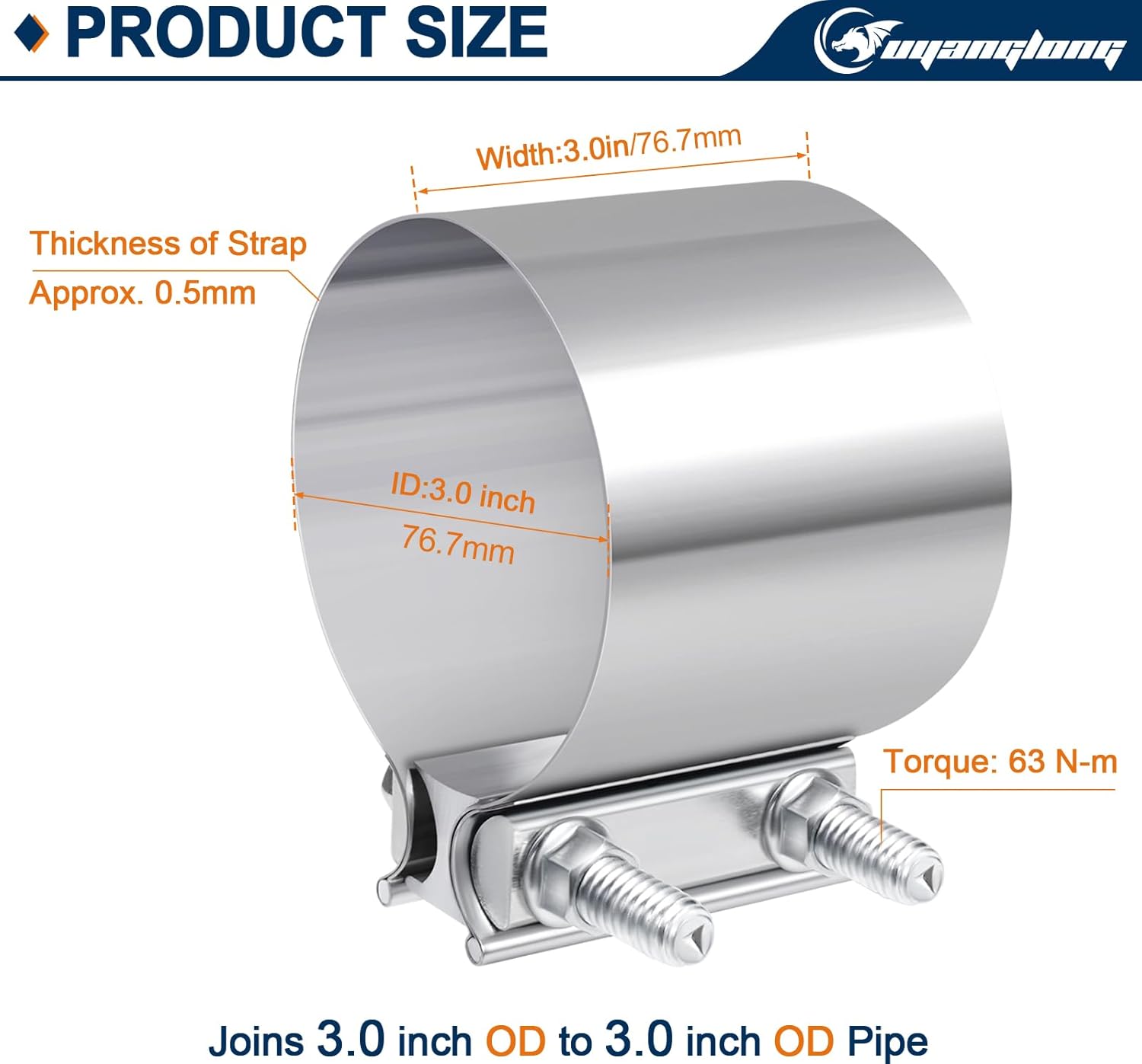 3.0 Inch Exhaust Clamp, Butt Joint Band Clamp Stainless Steel Sleeve Coupler for Pipes,Mufflers,Catalytic Converters - 2 Pack 3.0 Inch Butt Joint