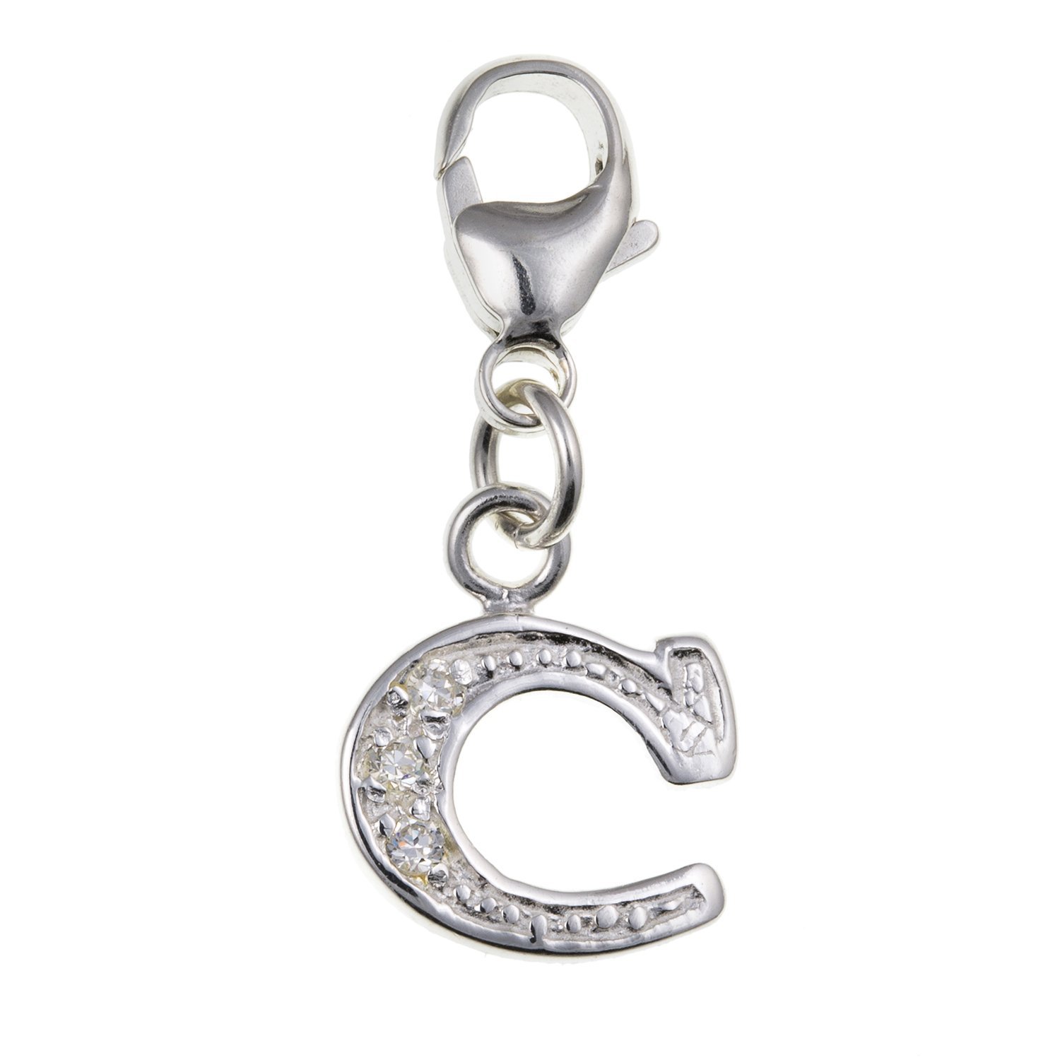 Designer Inspirations BoutiqueCapital Letter A-Z Alphabet Initial 925 Sterling Silver Clip On Charm Pendant with Lobster Clasp for Women - Plain or Cubic Zirconia Letter Charms Compatible with Thomas Sabo Charms Bracelet Necklace