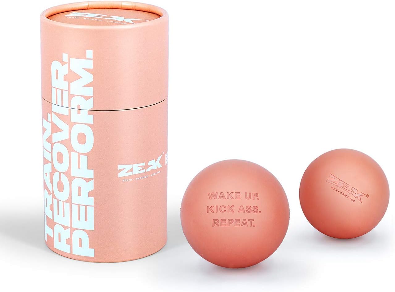 2 ZEAK Lacrosse Massage Balls for Myofascial Release, Trigger Point Therapy, Muscle Pain and Tension, Yoga, Aid Therapeutic Recovery, Fascia Release, Deep Tissue-Solid Rubber Ball Construction (Blush)