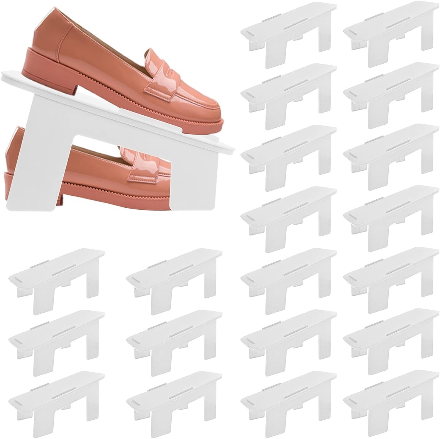 20er-Pack Schuh-Slots-Organizer, Neuer Upgrade-Doppelschicht-Schuhstapeler, weißer Stapel-Schuhregal-Halter, platzsparend for Schrankorganisation und Aufbewahrung von Schuhen