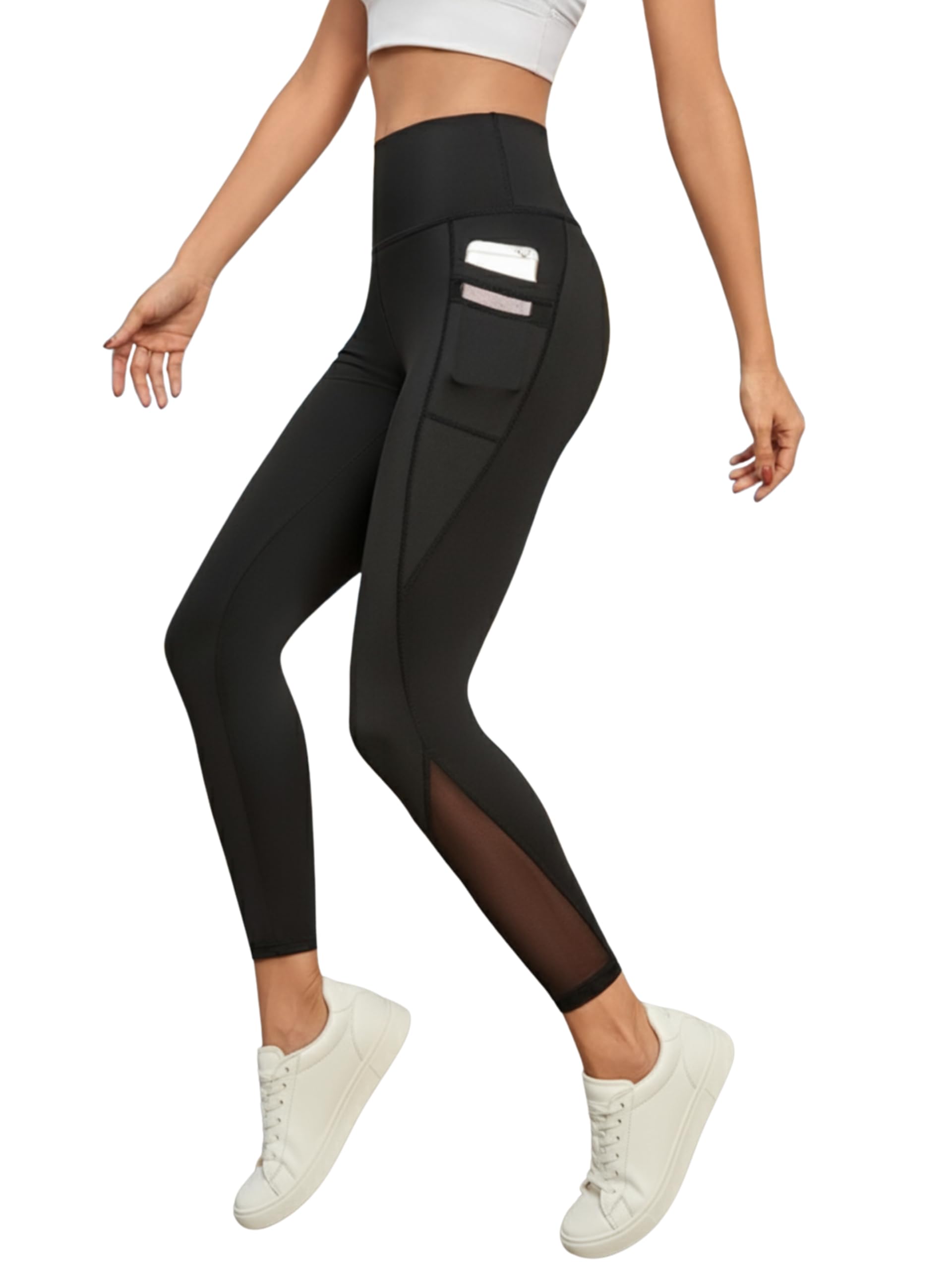 BLINKIN Women's & Girl's Stretch Fit High Rise Track Pant Gym wear Mesh Leggings Workout Pants with Side Pockets/Stretchable Tights/Highwaist Sports Fitness Yoga Track Pants_2012