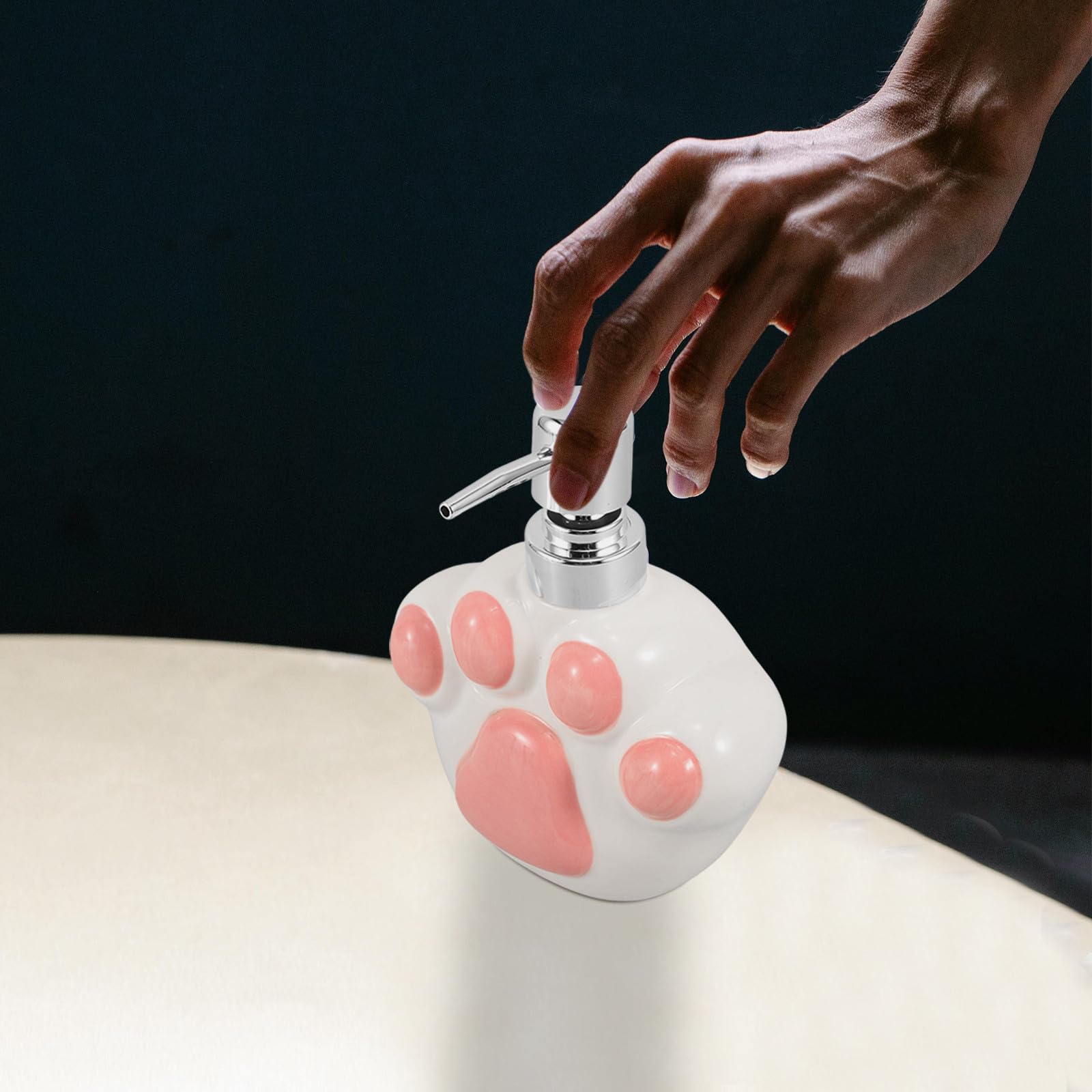 Ipetboom Dispenser di Sapone da Bagno Ricaricabile in Ceramica a Forma di Zampa di Gatto, Bottiglia Erogatrice Compatta Anti-perdite per Sapone Mani e Bagnoschiuma, per Uso Domestico