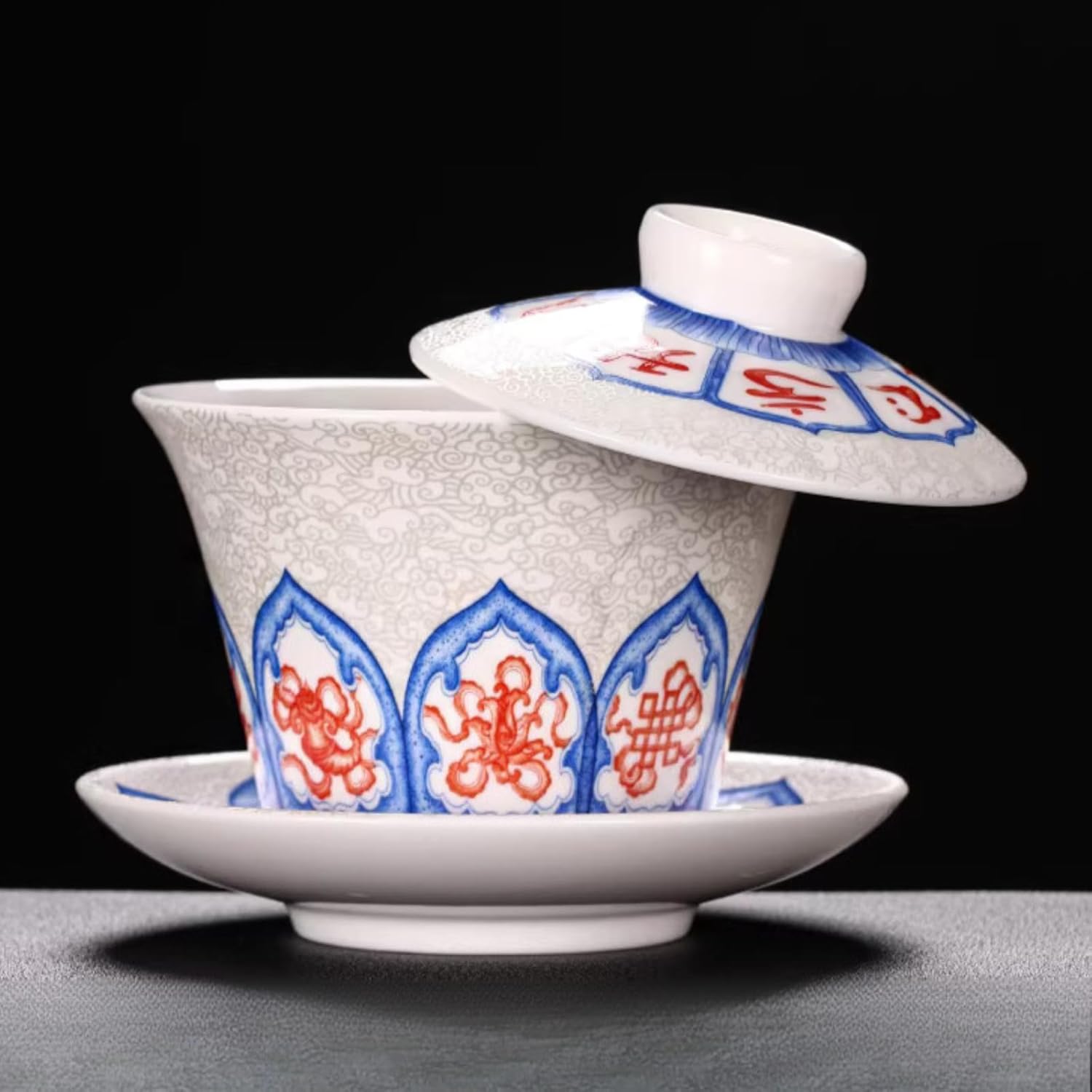 Mutton-fat Jade Ceramic Sancai Gaiwan Teacup, 160ml 5.4oz, Chinese Household Tea Bowl Kungfu Tea Set